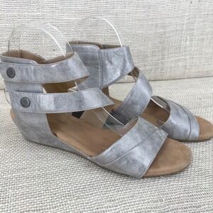 Rockport Briah Perf Sling‎ Silver Metallic Wedge Sandals CH5113 Womens 7.5 M